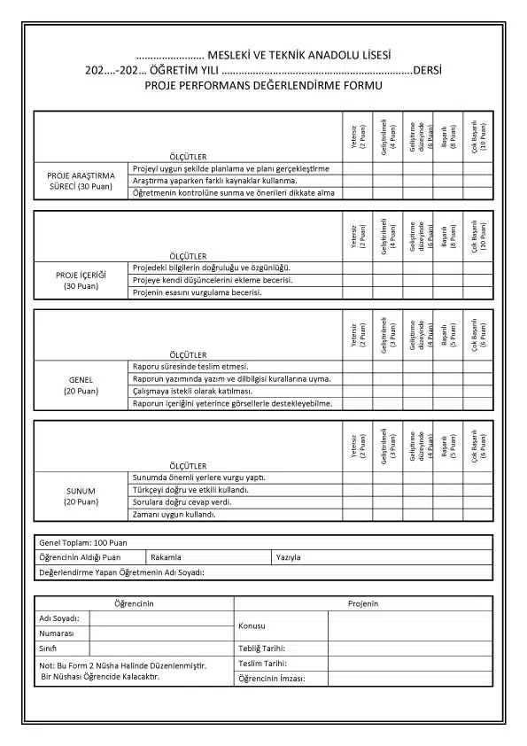 Ödev performans Froje değerlendirme
