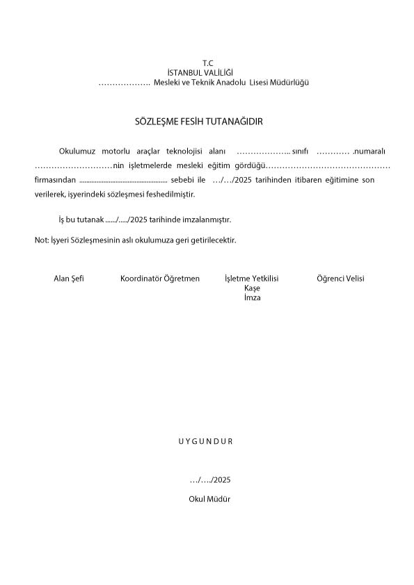 işyeri fesih tutanağı